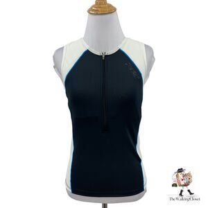 Zeet Cycling Tank Womens L Large White Black Colorblock Half Zip Singlet Stretch